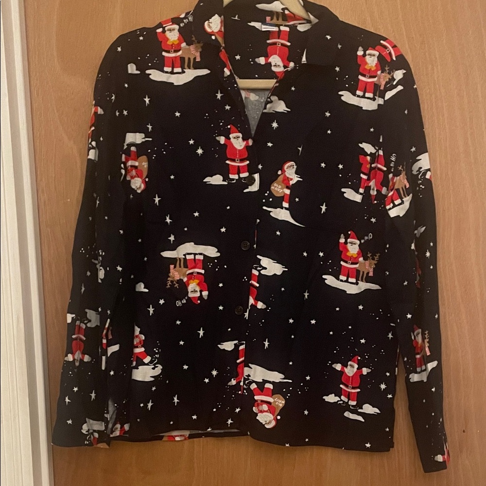 Old Navy Black Santa Print Pajama Top